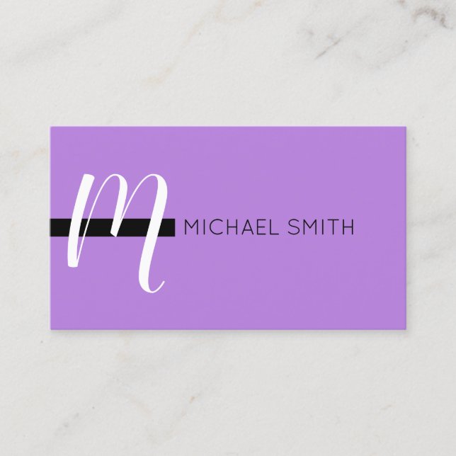Monogram Elegant Moderner Lavendel und Schwarz Visitenkarte (Vorderseite)