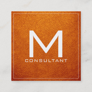 Monogram Elegant Modernes Amber Leather Quadratische Visitenkarte