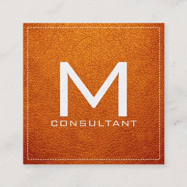 Monogram Elegant Modernes Amber Leather Quadratische Visitenkarte (Vorderseite)