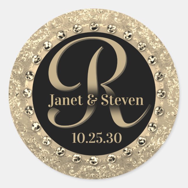 Monogram Elegant Names Gold Glam Siegel Runder Aufkleber (Vorderseite)