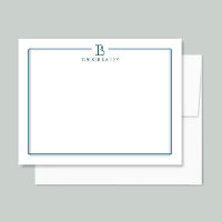 Monogram Elegant Navy Blue Border Stationery