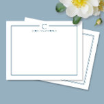Monogram Elegant Navy Blue Border Stationery Mitteilungskarte<br><div class="desc">Dieses Design verfügt über eine dünne Doppelgrenze mit Platz für ein Monogramm und Namen und koordiniert das Backdesign. Klicken Sie auf die Schaltfläche Anpassen, wenn Sie die Designelemente anpassen und/oder den Text weiter verändern möchten! Variationen dieses Designs, zusätzliche Farben sowie koordinierende Produkte sind in unserem Shop, zazzle.com/store/doodlelulu verfügbar. Kontaktieren Sie...</div>