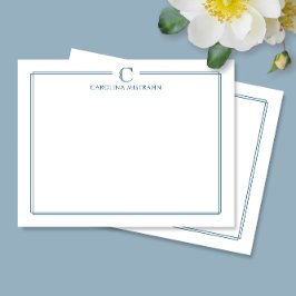 Monogram Elegant Navy Blue Border Stationery Mitteilungskarte