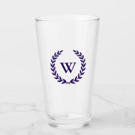 Monogram Elegant Navy Blue Classic Laurel Blätter Glas