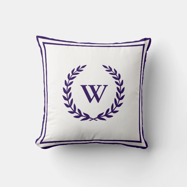 Monogram Elegant Navy Blue White Throw Kissen (Vorderseite)