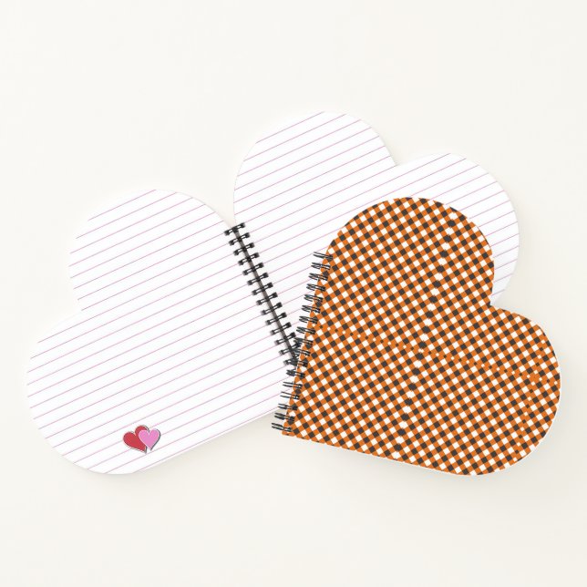 Monogram Elegant Orange White Kariert Gingham Hear Notizbuch (Innenseite)