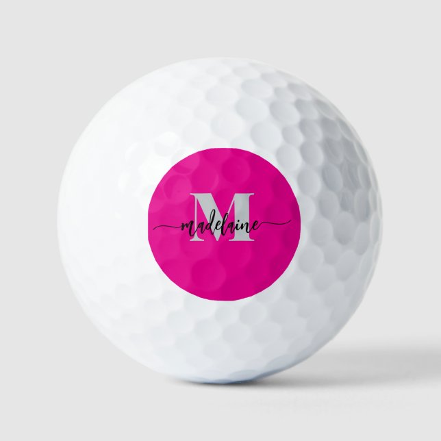 Monogram Elegant Pink Black Personal Golfball (Vorderseite)