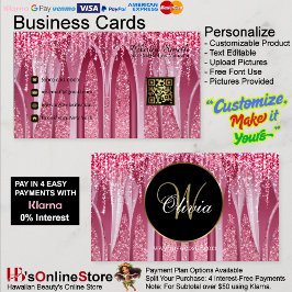 Monogram Elegant Pink Sparkle QR Code Visitenkarte