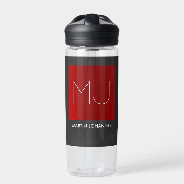Monogram Elegant Red Gray Add Name Initials Trinkflasche (Vorderseite)