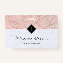 Monogram Elegant Rose Gold Gray Marble Abzeichen Ausweis