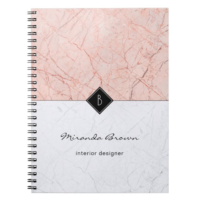 Monogram Elegant Rose Gold Gray Marble Notebook Notizblock (Vorderseite)