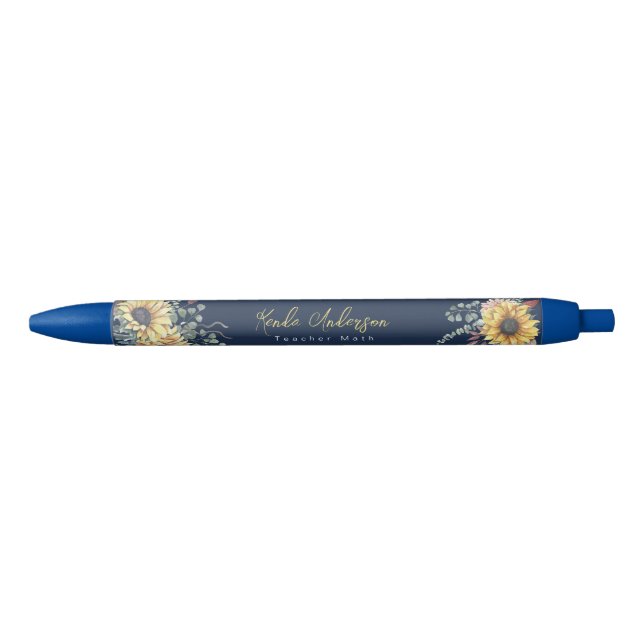 Monogram Elegant Rustic Sunflowers Math Teacher Kugelschreiber (Vorderseite)