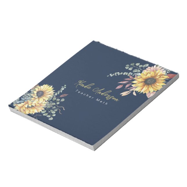 Monogram Elegant Rustic Sunflowers Math Teacher Notizblock (Rotiert)