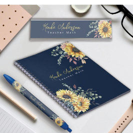 Monogram Elegant Rustic Sunflowers Math Teacher Notizblock