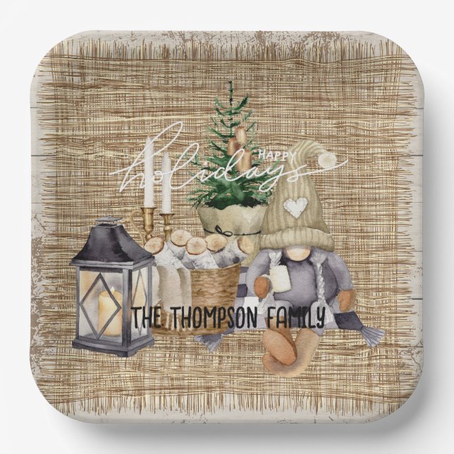 Monogram Elegant rustikale Aquarellfeier Pappteller (Vorderseite)