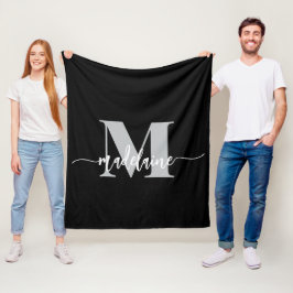 Monogram Elegant Schwarz-weiß Personal Fleecedecke