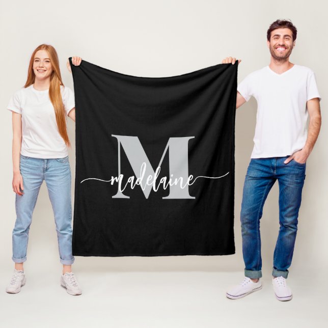 Monogram Elegant Schwarz-weiß Personal Fleecedecke (Beispiel)