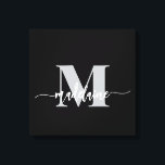 Monogram Elegant Schwarz-weiß Personal Leinwanddruck<br><div class="desc">Ein elegantes Monogramm mit Ihrem persönlichen Namen,  der Hintergrund ist weiß mit Ihrem Namen in einem modernen schwarzen Script-Schriftart. Ihr Anfang ist in einer weichen,  grauen Farbe.</div>