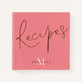 Monogram Elegant Script Coral Reecipe Book Notizbuch