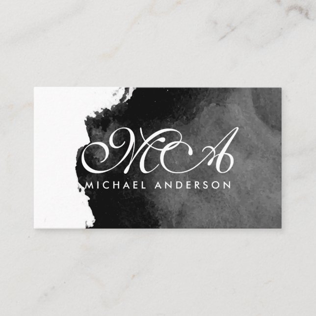Monogram Elegant Script Ink Black Background Visitenkarte (Vorderseite)