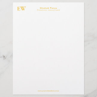 Monogram Elegant Simple Golden Yellow Briefbogen