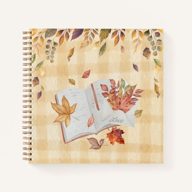 Monogram Elegant Sketching Herbstlaubs schreiben Notizbuch (Vorderseite)