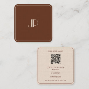Monogram Elegant Terracotta Luxe Premium Linen Quadratische Visitenkarte