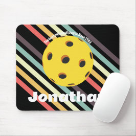 Monogram elegant trendy Retro Pickleball Black Mousepad
