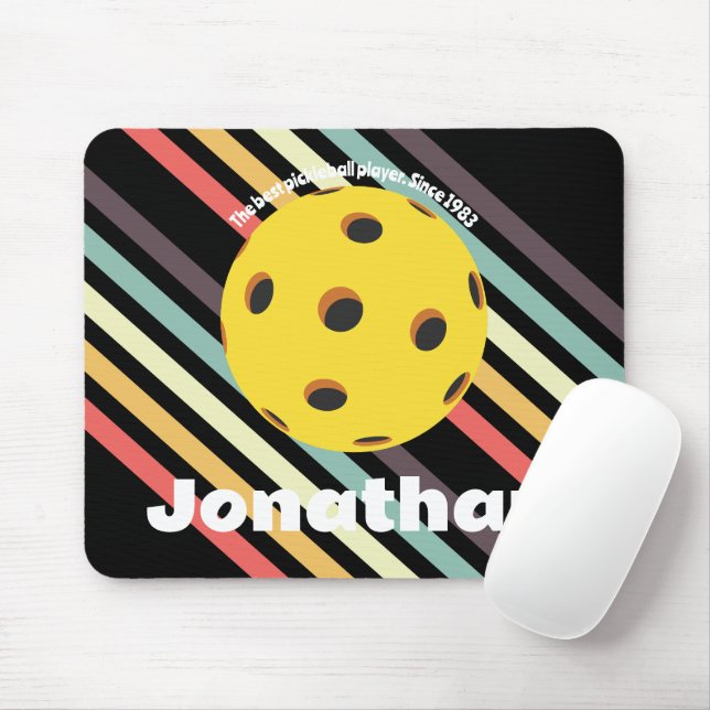 Monogram elegant trendy Retro Pickleball Black Mousepad (Mit Mouse)