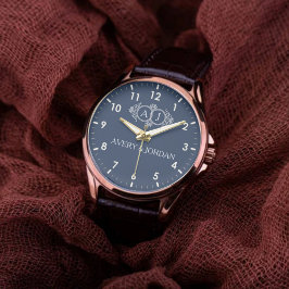 Monogram Elegant typography custom name Navy Blue Armbanduhr