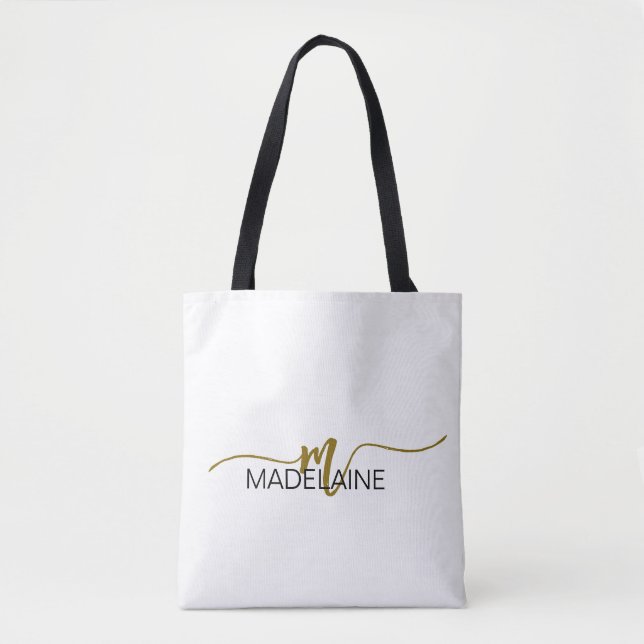 Monogram Elegant White Black Gold Farbe Tasche (Vorderseite)