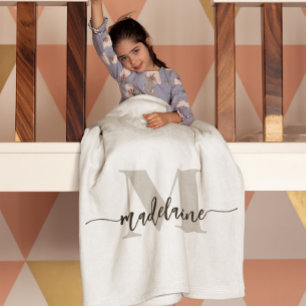 Monogram Elegant White Black Personal Fleecedecke