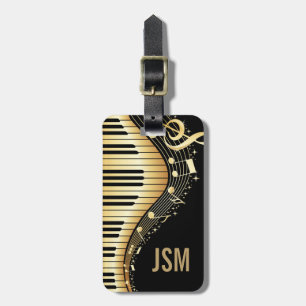 Monogram Elegante Black and Gold Musiknoten Design Gepäckanhänger