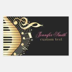 Monogram Elegante Black and Gold Musiknoten Design Rechteckiger Aufkleber