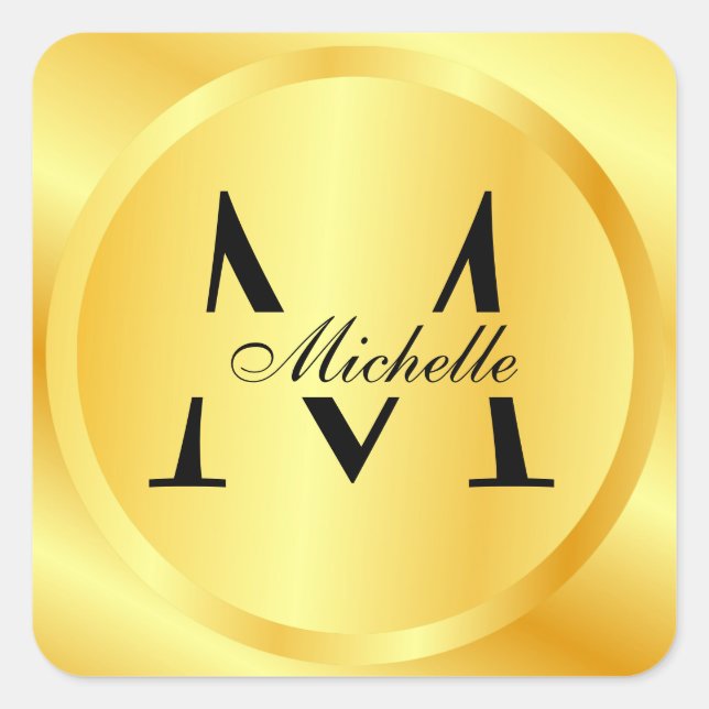 Monogram Elegante Imitate Gold Glamour Template Quadratischer Aufkleber (Vorderseite)