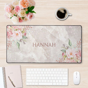 Monogram Elegante Rosa Rosen Pfingstrose Floral Ma Schreibtischunterlage