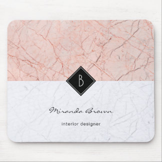 Monogram Elegante Rose Gold Gray Marble Mousepad