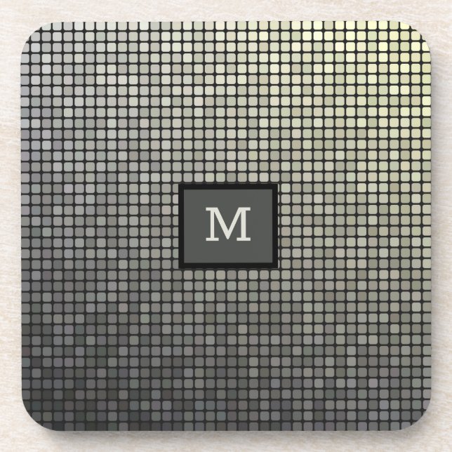 Monogram Elegante Silver & Black Squares Getränkeuntersetzer (Vorderseite)