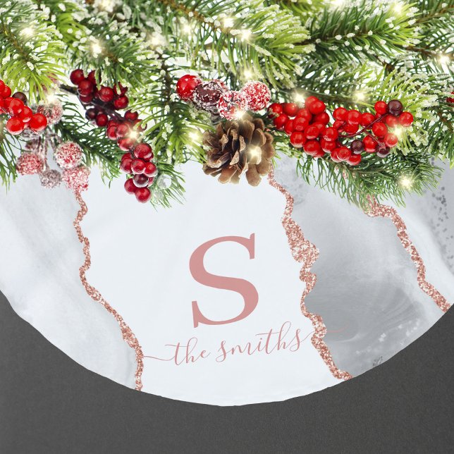 Monogram Elegante White Agate & Rose Weihnachten Polyester Weihnachtsbaumdecke (Monogram Elegant White Agate & Rose Gold Christmas Brushed Polyester Tree Skirt
)