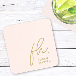 Monogram Elegantes Minimalistisches Script Rosa Go Getränkeuntersetzer
