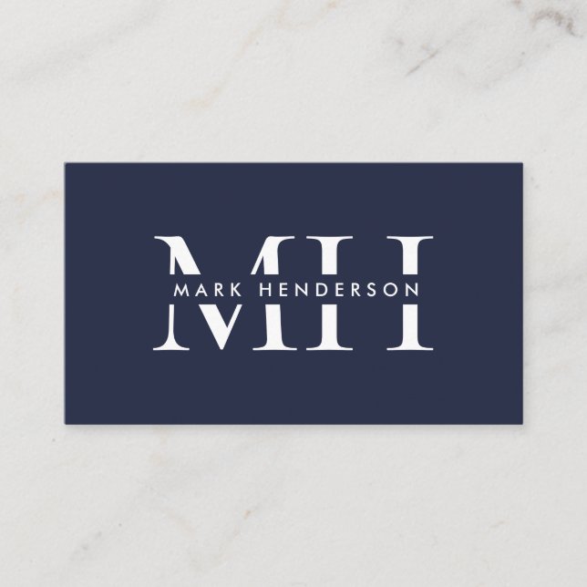 Monogram Eleganto Modern Navy Blue Visitenkarte (Vorderseite)