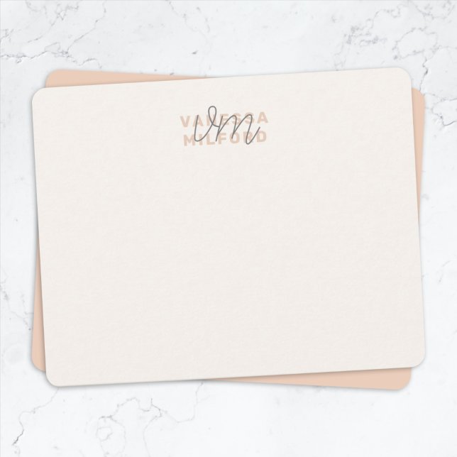 Monogram Elegany Ivory Cream Blush Pink Moderne Mitteilungskarte (Von Creator hochgeladen)