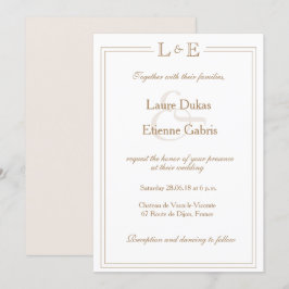 Monogram Elfenbeingold Ampere und moderne Hochzeit Einladung