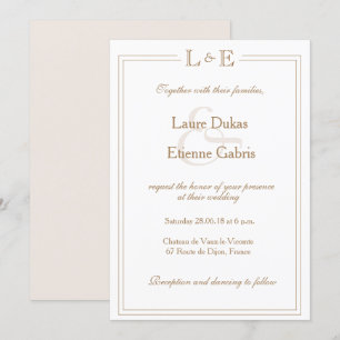 Monogram Elfenbeingold Ampere und moderne Hochzeit Einladung