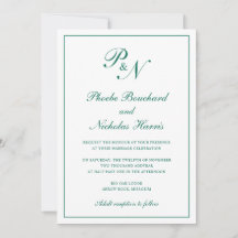 Monogram Emerald Green Formal Elegant Wedding