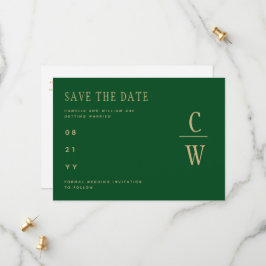 Monogram Emerald Green Gold Save the Date
