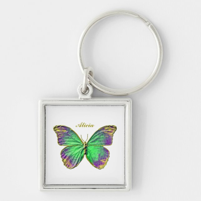 Monogram Emerald Lila Gold Butterfly Schlüsselanhä Schlüsselanhänger (Vorne)