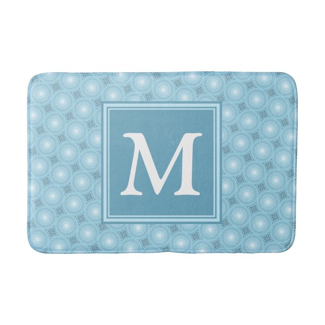 Monogram Engelblau-Kreismuster Badematte (Vorderseite)