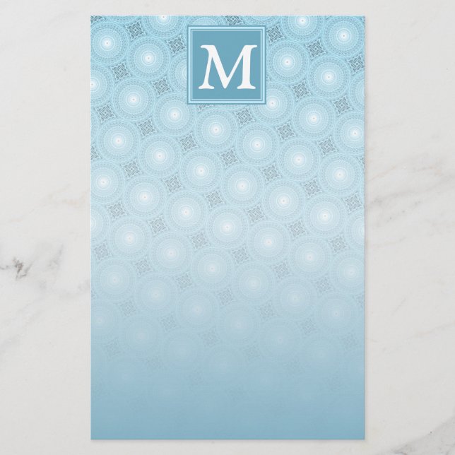 Monogram Engelblau-Kreismuster Briefpapier (Vorderseite)