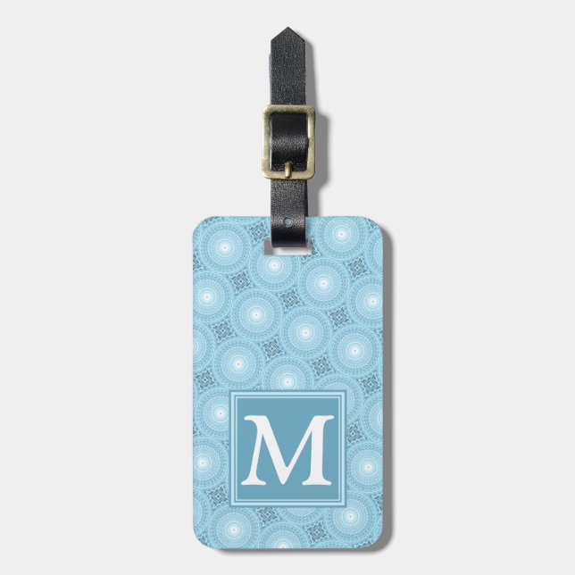 Monogram Engelblau-Kreismuster Gepäckanhänger (Vorderseite vertikal)